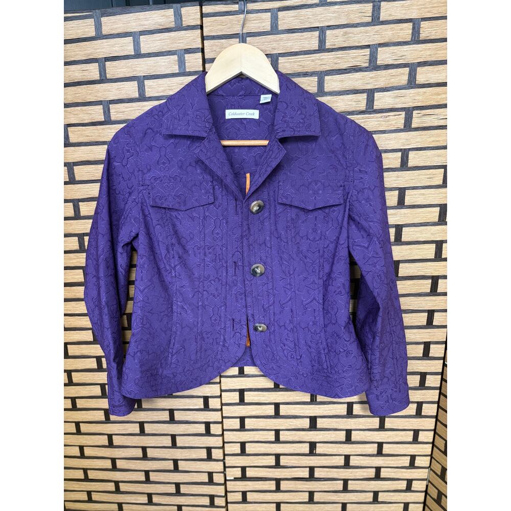 Coldwater Creek Purple Embossed Button Up Jacket Size 4 Petite